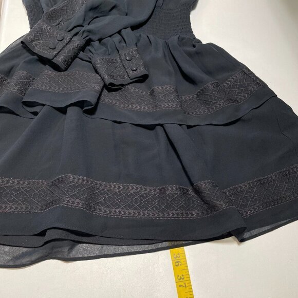 Rebecca Minkoff Noelle Dress Womens‎ XS Black Peasant Embroidered Smocked V-Neck - Picture 16 of 16